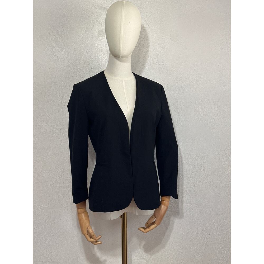 Theory Open Front Line 3/4 Sleeve Blazer 4 Black Pockets Girl Boss Corpcore